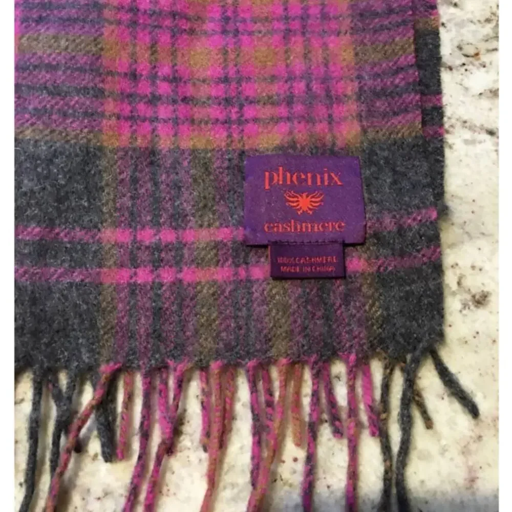 Phenix 100% Cashmere Scarf Purple Gray Hot Pink NWOT